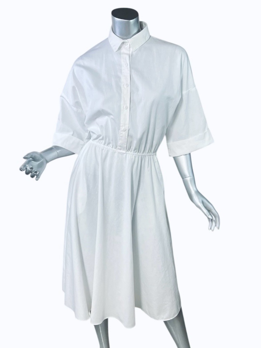 The American Shirt-Dress Vintage USA Collar Elastic Waist Pockets White Size 10